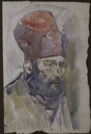 LONGARETTI TRENTO (Treviglio 1916) “Uomo con cappello” Acquarello cm. 52x34...