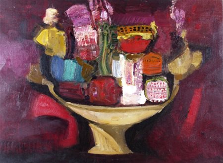 LONGARETTI TRENTO (Treviglio 1916) “Natura morta” 1982 Olio su tela cm. 54x73...