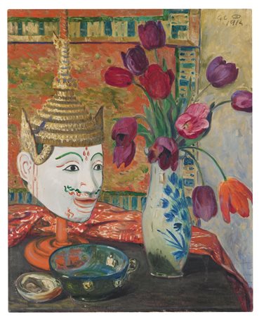 GALILEO CHINI 1873-1956 COMPOSIZIONE CON MASCHERA BIANCA signed with...