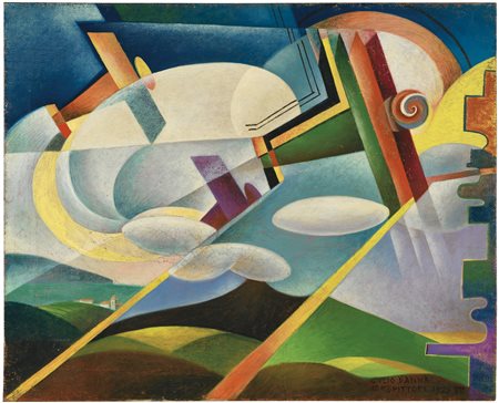 GIULIO D'ANNA 1908-1978 AEREI CAPRONI SUL VULCANO signed and dated 1929, oil...