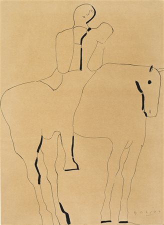 MARINO MARINI 1901 - 1980 CAVALLO E CAVALIERE signed, ink on paper firmato...