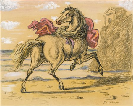 GIORGIO DE CHIRICO 1888 - 1978 CAVALLO FUGGENTE DAL TEMPIO signed,pencil and...