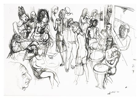 RENATO GUTTUSO 1912-1987 CAFÉ DEL GRECO signed and dated 1976, ink on paper...