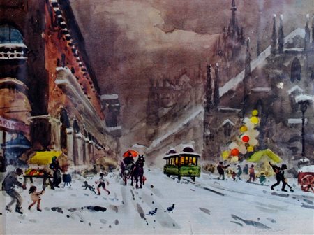 FALZONI GIULIO (Marmirolo 1900 - Milano 1978) "Piazza del Duomo"...