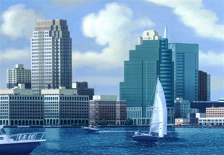 DAMIOLI ALDO (Milano 1952) "Venezia New York" Olio su tela cm. H: 50.00 L:...