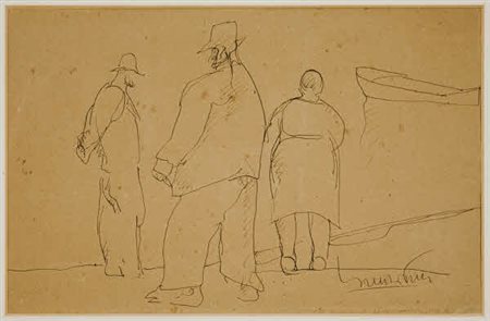 Lorenzo Viani - Tre figure sul molo - 1927/1930 c.a. inchiostro su carta cm....