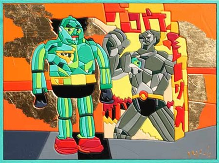 Ugo NESPOLO Mosso Santa Maria (Bi) 1941 Two brothers Acrilici su legno cm 30...