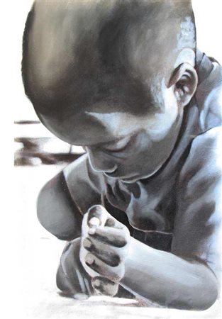 LEO Asmata (Eritrea) 1971 Bambino di Haiti Spray e acrilico su carta cm 100 X...