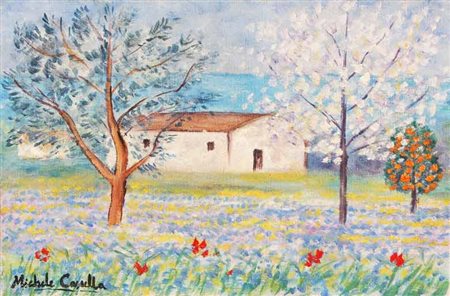 Michele CASCELLA Ortona (Ch) 1892 - Milano 1989 Primavera nel podere Olio su...