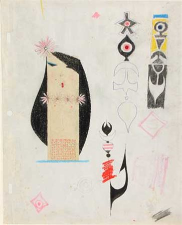 Pino PASCALI Bari 1935 - Roma 1968 Sirena e ami, 1963 Tecnica mista su carta...