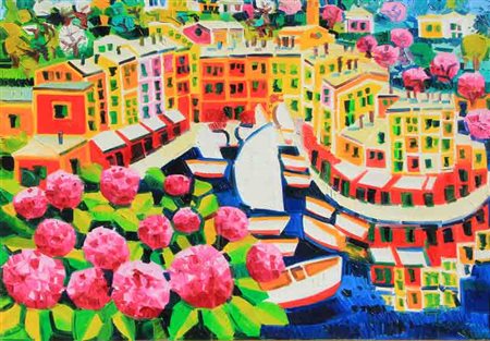 Athos FACCINCANI Peschiera del Garda (Vr) 1951 Ortensie rosa, anni 90 Olio su...