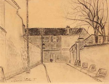 Maurice UTRILLO Parigi 1883 - Dax 1955 Rue de Banlieue, 1914 Carboncino su...