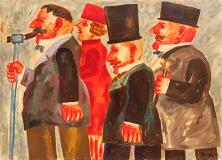 Franz BORGHESE Roma 1941 - Roma 2005 Personaggi Olio su tela cm 50 X 70...