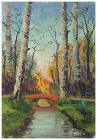 NELLO FIASCHI Pisa 1899 – 1982 Il ponte rosso 1970 Olio su cartone telato 30...