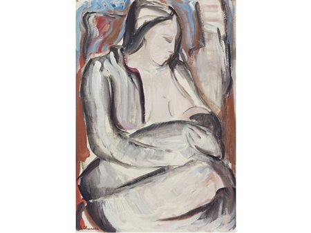 Giorgio Polykratis (Apiranthos 1931) Madre e figlio Olio su tela Misure 50x35 cm