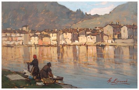 GIOVANNI LOMI Ardenza 1889 – Ardenza 1969 A Pescarenico 1940 Olio su tavola...