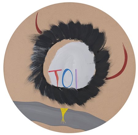 DANGELO SERGIO Milano 1932Al nido "Toi"tecnica mista su faesite circolare con...