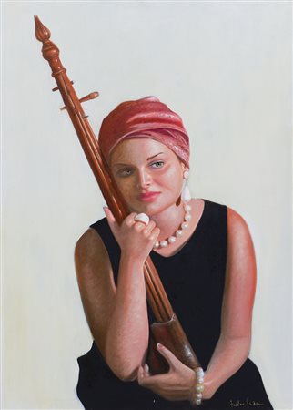 SCIACCA ANTONIO Catania 13/05/1957Ragazza con strumento musicaleolio su tela...