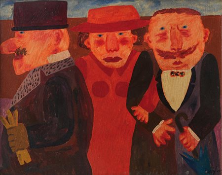 BORGHESE FRANZ Roma 21/01/1941 - Roma 17/12/2005Tre personaggiolio su tela...