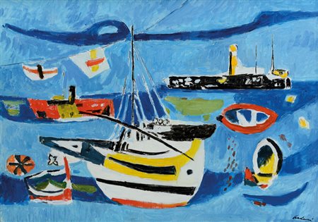 PAULUCCI ENRICO Genova 03/10/1901 - Torino 22/08/1999Barche in darsenaolio su...