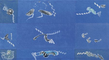 DANGELO SERGIO Milano 1932Acquario, 1966tecnica mista su tela cm. 45x80,...