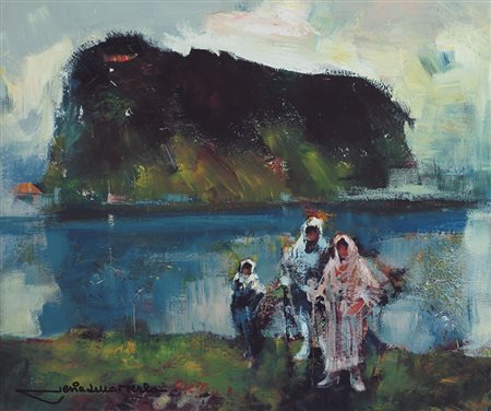 SESIA DELLA MERLA GIANNI Torino 1934Gita al lago, 1987olio su tavola cm....