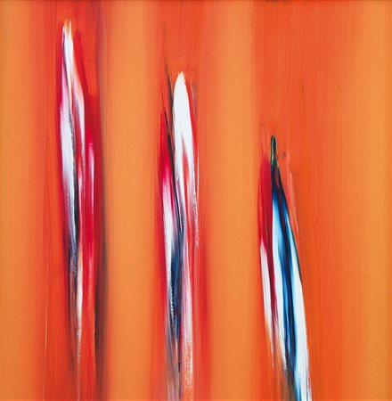 FINZI ENNIO Venezia 1931Il verso del colore in arancioolio su tela cm. 40x40,...