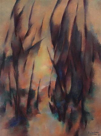 LANARO DINO Malo (VI) 1909 - Milano 1998Tramonto sul canneto, 1971olio su...