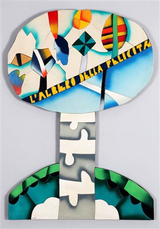 Ugo Nespolo 1941 " L'albero della felicità ", 1972 Acrilico su legno...