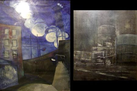 Artisti del sec. XX. Paesaggi industriali. Lotto di due dipinti di cui uno su...