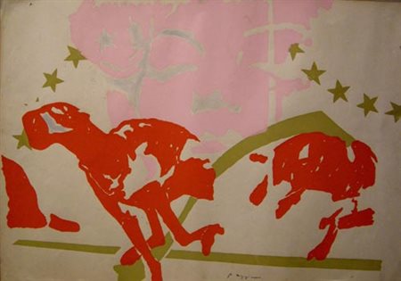 Pino Reggiani (Forlì, 1937). Figure. Tecnica mista su carta, firma in basso a...