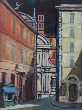 Achille Sdruscia (Roma, 1910 - 1994).Scorcio di Roma. Olio su tela, firma in...