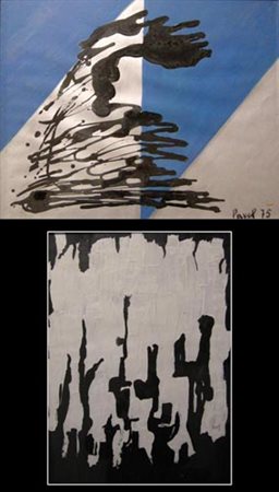 Pavel. Lotto di due opere ad tecnica mista su faesite raffiguranti astratti,...