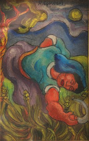 Roberto Sguangi (Firenze, 1948). Mietitrice. Tecnica mista su cartoncino,...