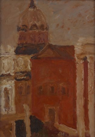 Carlo Quaglia (Terni, 1903 – Roma, 1970). Scorcio di Roma. Olio su masonite,...