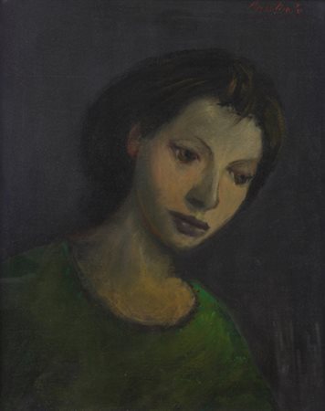 Domenico Purificato (Fondi, 1915 – Roma, 1984). Volto di ragazza. Olio su...