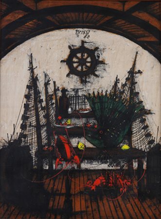 Gennaro Picinni (Bari, 1933). Barca,’60. Olio su compensato, firma e data in...