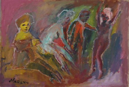 Mino Maccari (Siena, 1898 – Roma, 1989). Figure, anni ’75-’80. Olio su...