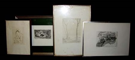 Lotto di quattro incisioni raffiguranti soggetti diversi, con cornici....