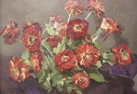 Angelo Della Torre (1903). Natura morta con fiori, 1950. Olio su tavoletta,...