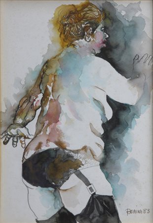 Mario Bonini (Roma, sec. XX). Figura con giarrettiera, 1983. Disegno ad...