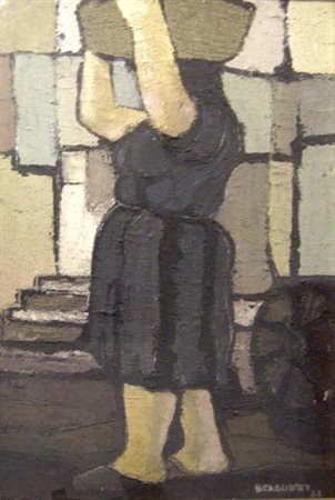 Scagliotti. Portatrice d’acqua, ‘61. Olio su tela, firmato in basso a destra,...