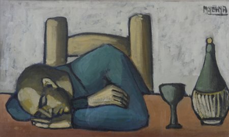 Mustafà Yehya (1938). Figura di uomo. Olio su tela, firma in alto a destra,...
