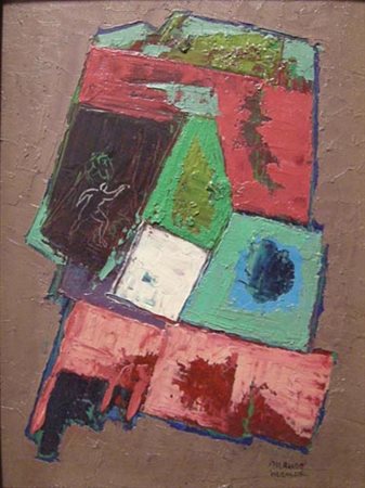 Mauro Manca (1913-1969). Composizione astratta. Olio su cartoncino firmato in...