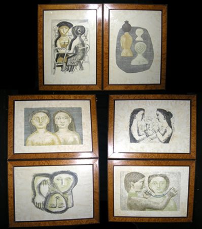 Massimo Campigli (1895-1971). Serie di sei opere grafiche policrome...