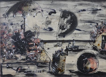 Gennaro Picinni (Bari, 1933). Spiaggia, ’57. Olio su tela, firma e data in...