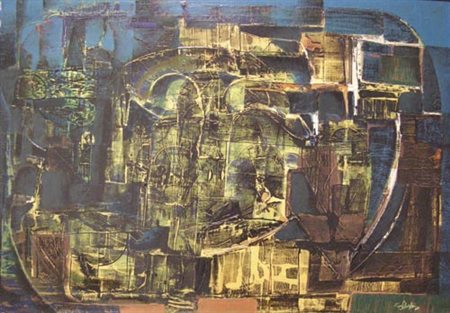 E. Silvestri. Architetture. Tecnica mista su tela firmata in basso a destra,...