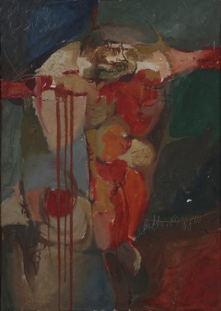 Nunzio Solendo (1937). Realtà d’uomo, 1962. Tecnica mista su tela, firma in...