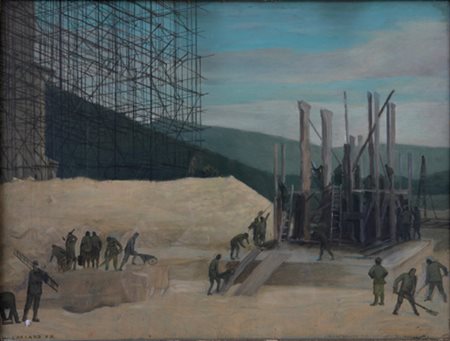 Walter Lazzaro (Roma, 1914 –1989). Genieri che costruiscono un ponte, 1942....