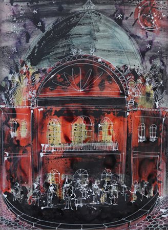 Gennaro Picinni (Bari, 1933). Basilica, ’59. Tecnica mista su carta, firma e...